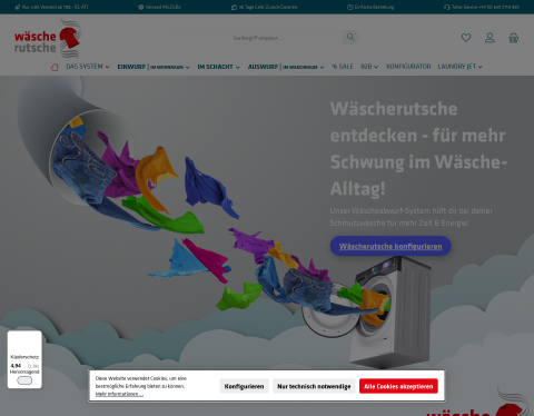 Website-Vorschau von wäscherutsche - bringt Wäsche zum Fliegen