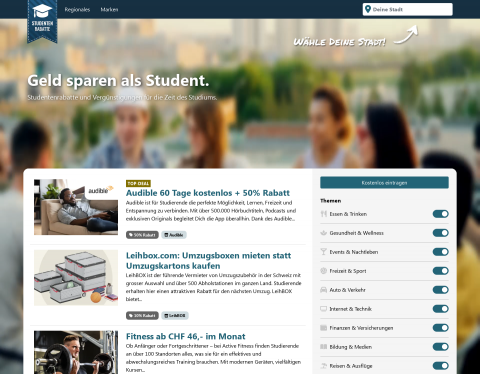 Website-Vorschau von Vergünstigungen für Studierende