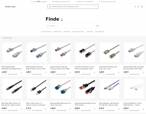 Website-Vorschau von wirelex - Ihr Kabel Shop mit spezieller Beratung