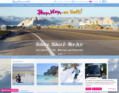 Website-Vorschau von prima klima - no limits! travel & event GmbH