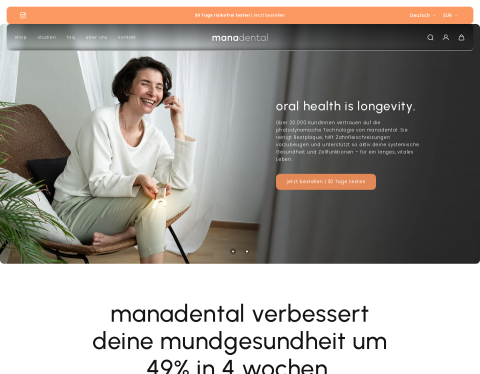Website-Vorschau von manadental - stärkt dein Zahnfleisch