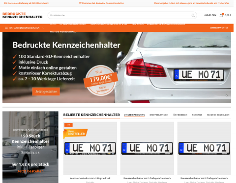 Website-Vorschau von Kennzeichenhalterwerbung