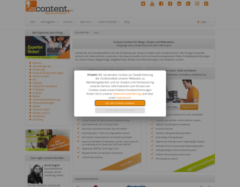 Website-Vorschau von content.de - unique content für Ihre Webseite