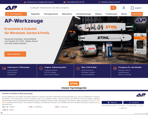 Website-Vorschau von AP-Werkzeuge - Sägeketten