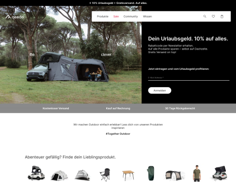 Website-Vorschau von qeedo - Onlineshop für Outdoor Equipment