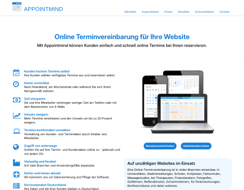 Website-Vorschau von Appointmind Online Terminbuchung