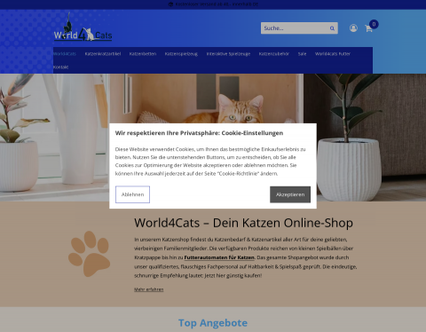 Website-Vorschau von World4Cats - Onlineshop für Katzenbedarf