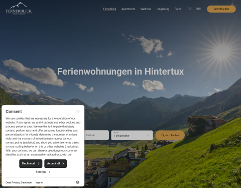 Website-Vorschau von Fernerblick Apartments Hintertux