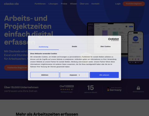 Website-Vorschau von Clockodo GmbH