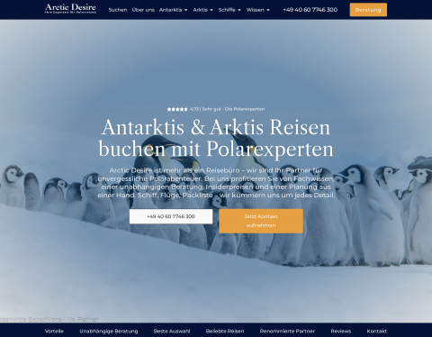 Website-Vorschau von ArcticDesire.com Arktis & Antarktis Reisen