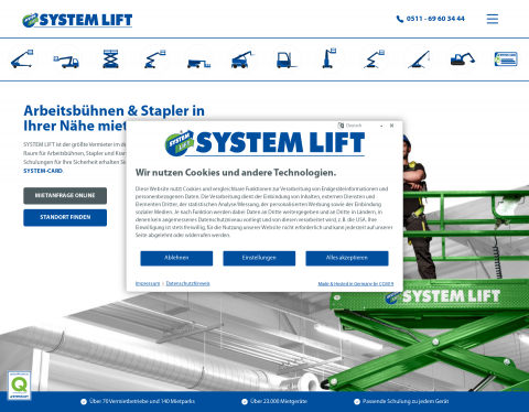 Website-Vorschau von SYSTEM LIFT Arbeitsbühnenvermietung