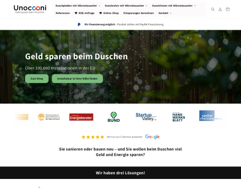Website-Vorschau von Unocconi - Energieeffizienz beim Duschen