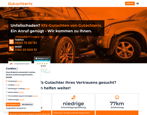 Website-Vorschau von Gutachterix Kfz-Gutachter & Sachverständiger