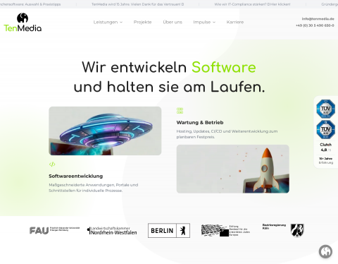 Website-Vorschau von TenMedia GmbH - Softwaresupport und mehr