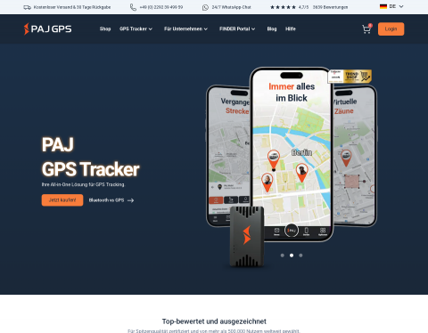 Website-Vorschau von PAJ GPS: Die Besten GPS Tracker & GPS Sender