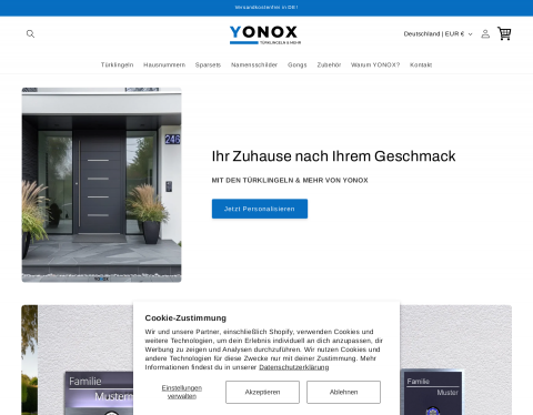 Website-Vorschau von YONOX - Türkllingeln, Hausnummern & Mehr