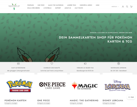 Website-Vorschau von SparkLeaf TCG