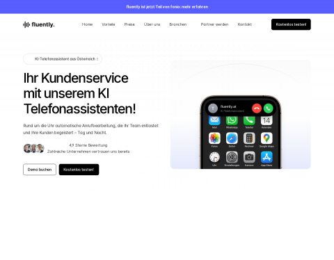 Website-Vorschau von fluently - KI Telefonassistent
