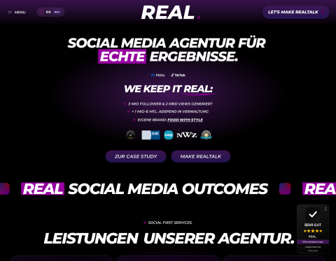 Website-Vorschau von REAL. Social Media Agentur