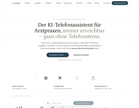 Website-Vorschau von KI-Telefonassistent für Arztpraxen | Ordicall.ai