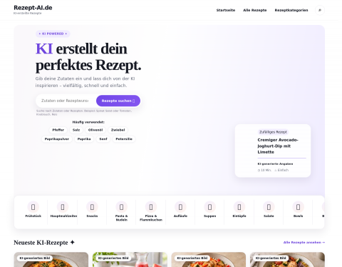 Website-Vorschau von KI-erstellte Rezepte