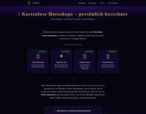 Website-Vorschau von Kostenlose Horoskope – persönlich berechnet