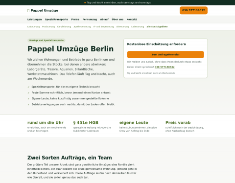 Website-Vorschau von Pappel Umzüge