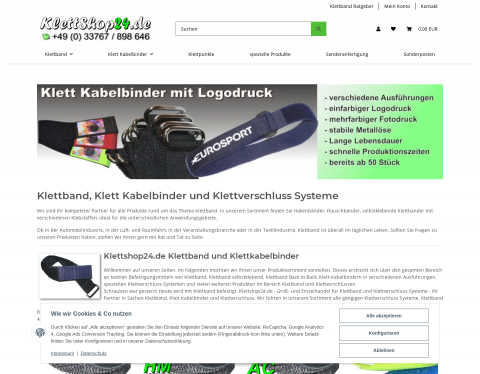 Website-Vorschau von Klettshop24 – Klettband und Klett Kabelbinder