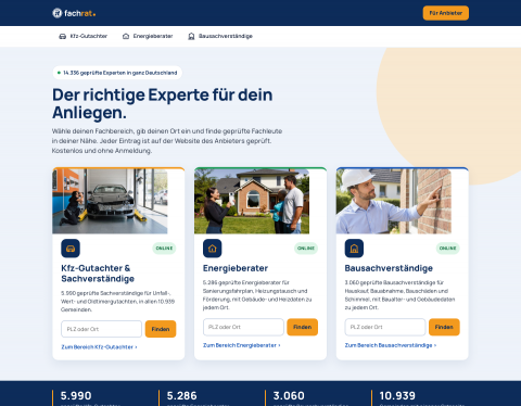 Website-Vorschau von fachrat – Kfz-Gutachter und Energieberater finden