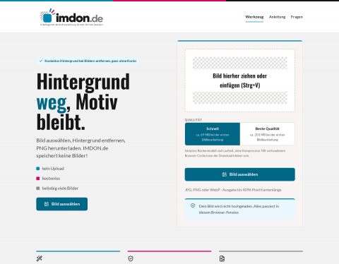 Website-Vorschau von Kostenlos Hintergrund bei Bildern entfernen - IMDON