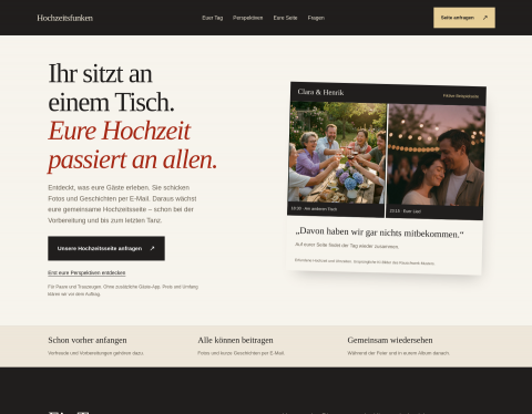 Website-Vorschau von Hochzeitsfunken – Hochzeitswebsite aus Gästefotos und Geschichten