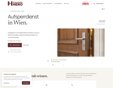 Screenshot of Schlüssel Hero Notdienst rund um die Uhr in Wien