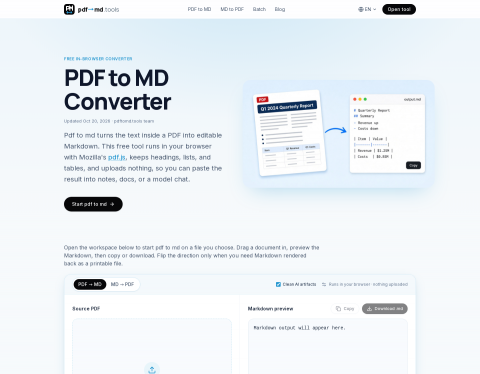 Screenshot of PDF-zu-MD-Konverter (pdftomd.tools)