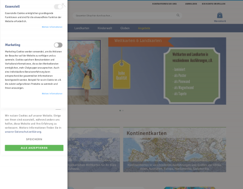 Website-Vorschau von Weltkarten und Landkarten Shop map-sales