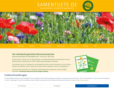 Website-Vorschau von Die individuell gestaltete Samentüte