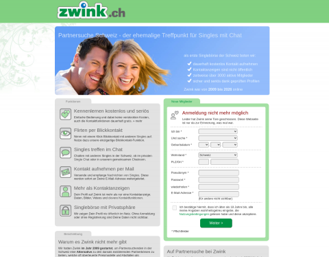Website-Vorschau von Zwink, Chat und Partnersuche für Singles