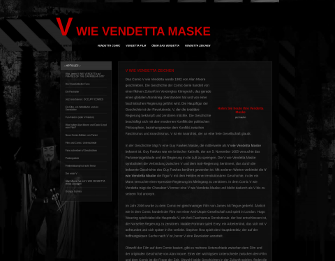 Website-Vorschau von Charakter aus der Comic Serie V wie Vendetta