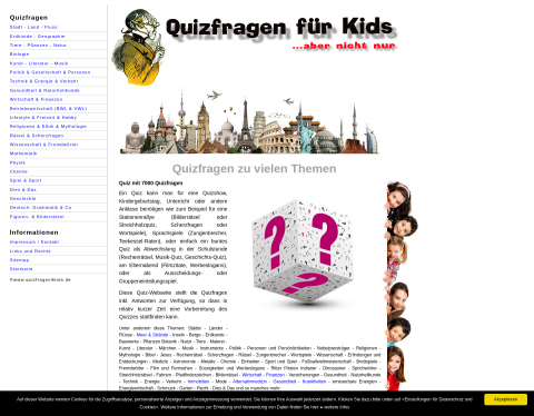 Website-Vorschau von Quizfragen4Kids Quiz für Kinder