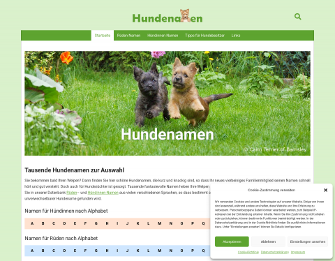 Website-Vorschau von Hundename aussuchen