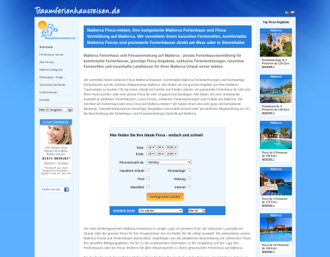 Website-Vorschau von Finca Mallorca - Ferienhäuser miete