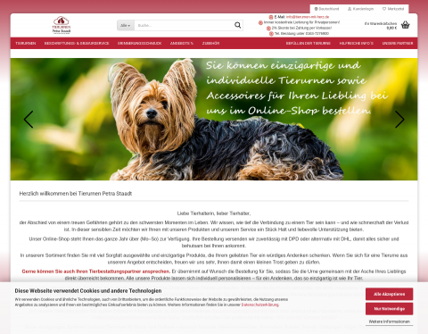 Website-Vorschau von Tierurnen Online-Shop