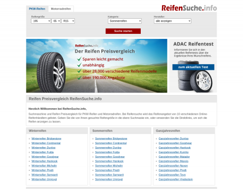 Website-Vorschau von Sommerreifen Preisvergleich