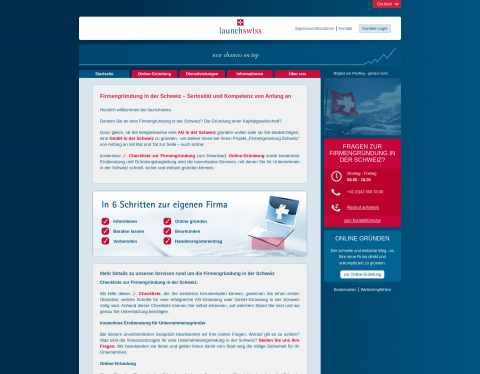 Website-Vorschau von Launchswiss- Firmengründung in der Schweiz