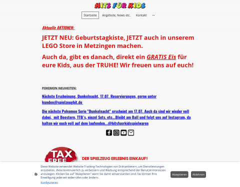Website-Vorschau von Hits für Kids Lagerverkauf
