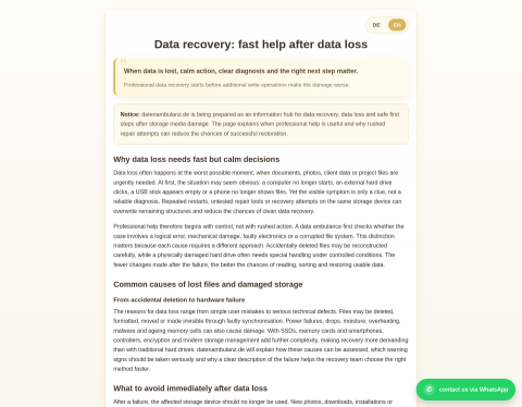 Website-Vorschau von Datenrettung bei Festplatten-Defekt