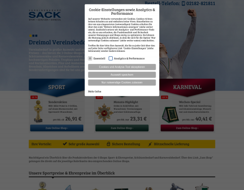 Website-Vorschau von Pokale vom Pokal-Sezialisten Sack