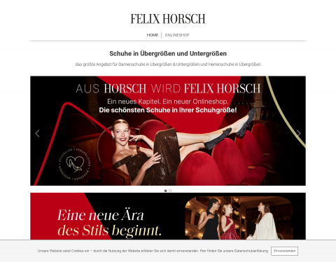 Website-Vorschau von Schuhe in Über- und Untergröße