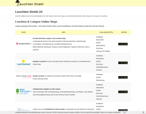 Website-Vorschau von Lampen und Leuchten im Online Shop
