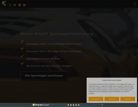 Website-Vorschau von Motion Drive Sportwagenvermietung