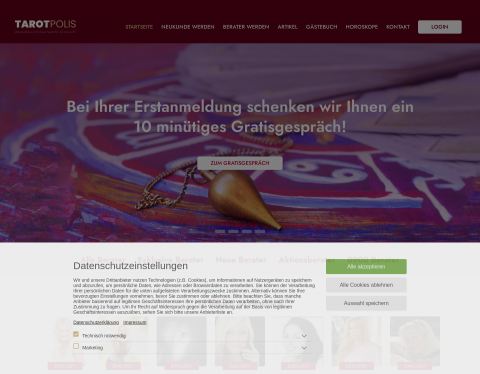 Website-Vorschau von Kartenlegen & Hellsehen - Tarotpolis.de